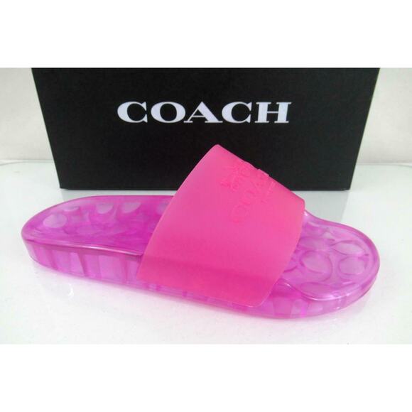 Women's Coach Ulyssa Rubber Pool Slide Transparent Sandals Bold Pink Size 7 - Picture 1 of 8